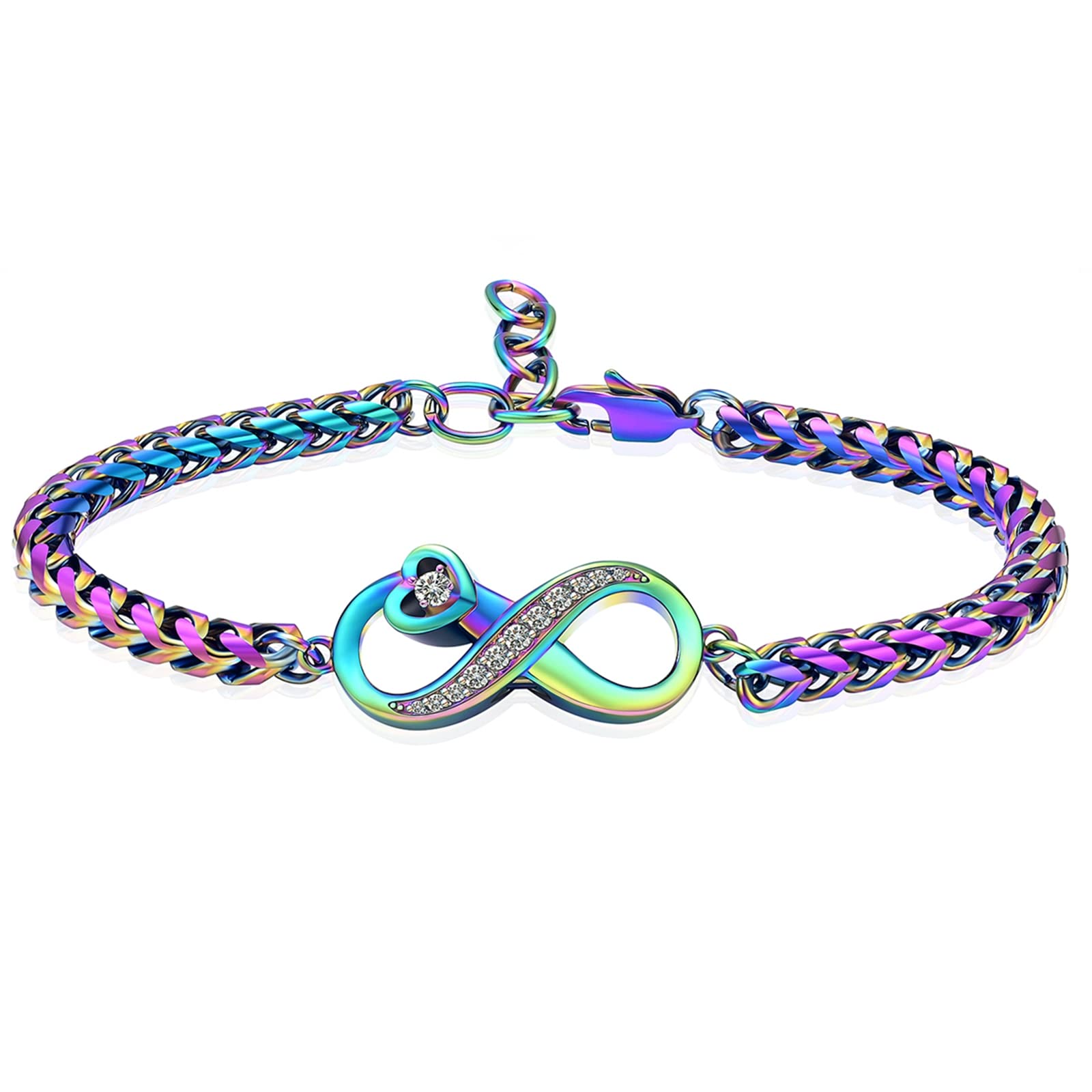 shajwo Infinity Heart Cremation Urn Bracelet for Ashes Jewelry for Women Girls Cremation Link Memorial Bracelet,Rainbow