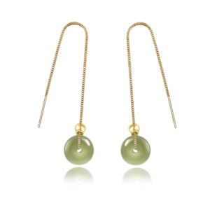 b&d labor day gifts for wife mom 14k gold filled hetian jade dangling earrings handmade natural bead drop earrings green long wire bridal jade jewelry birthday gift for women (green)