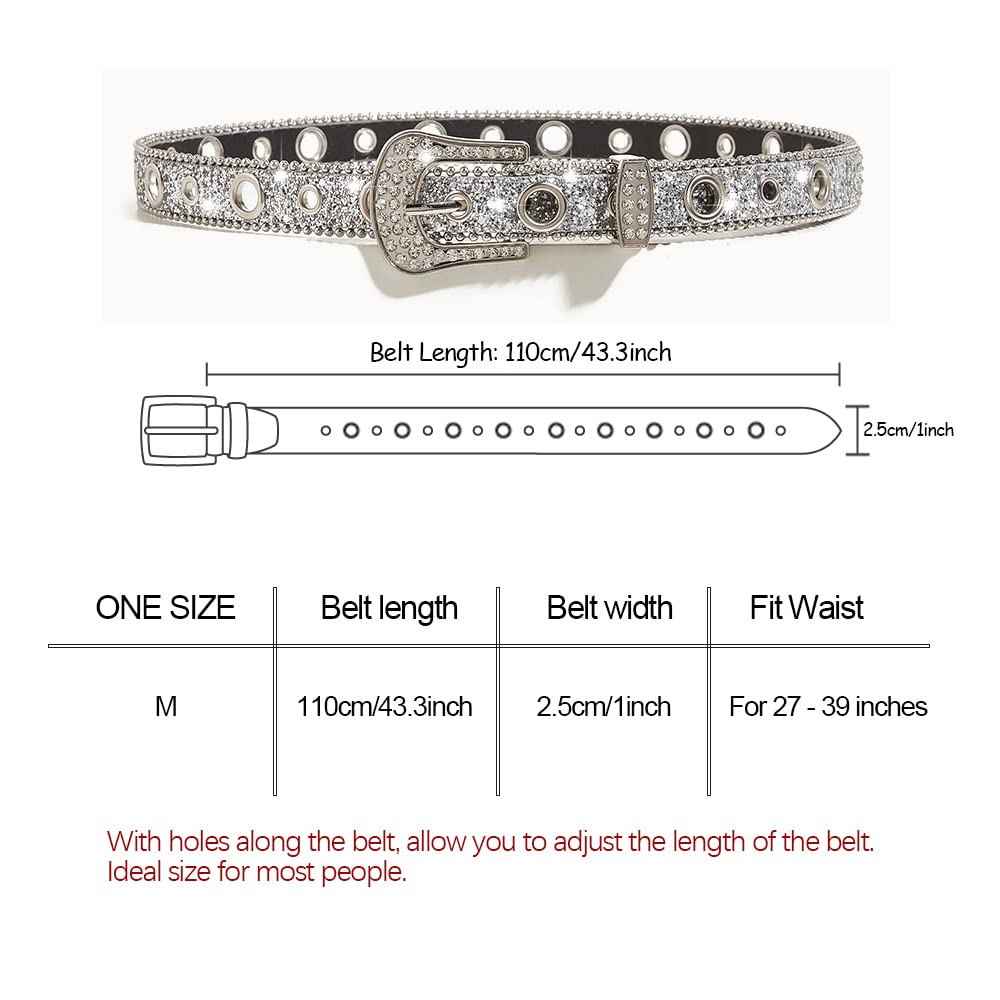 Rhinestone Belts for Women Western Cowgirl Bling Skinny Leather Belt for Jeans Pants Dresses (Fit for 27"-39")