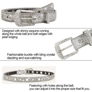 Rhinestone Belts for Women Western Cowgirl Bling Skinny Leather Belt for Jeans Pants Dresses (Fit for 27"-39")