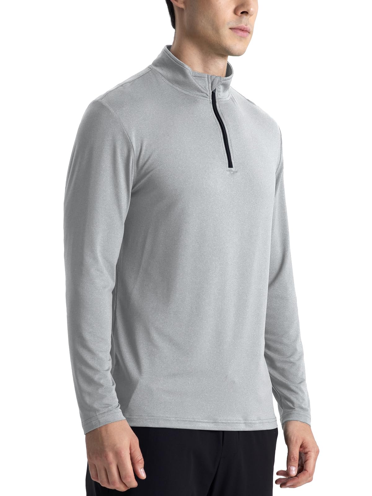 CARWORNIC Men's Long Sleeve Athletic Shirts Quarter Zip Pullover Quick Dry Active Sports Sweatshirt for Outdoor Running Workout Gym Golf Work Shirts Sliver Grey