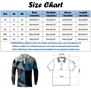 Mens Long Sleeve Polo Shirts Casual Zipper Golf Shirts Fashion Graphic Printed Athletic Tennis T-Shirt Tops(Blue,3X-Large)