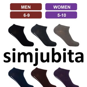 simjubita Non Slip Socks, Anti Skid Socks with Gripper Gel for Home, Hospital, Yoga, Pilates, Barre, Elderly, Pregnancy, 4 Packs, Size 5.5-9.5