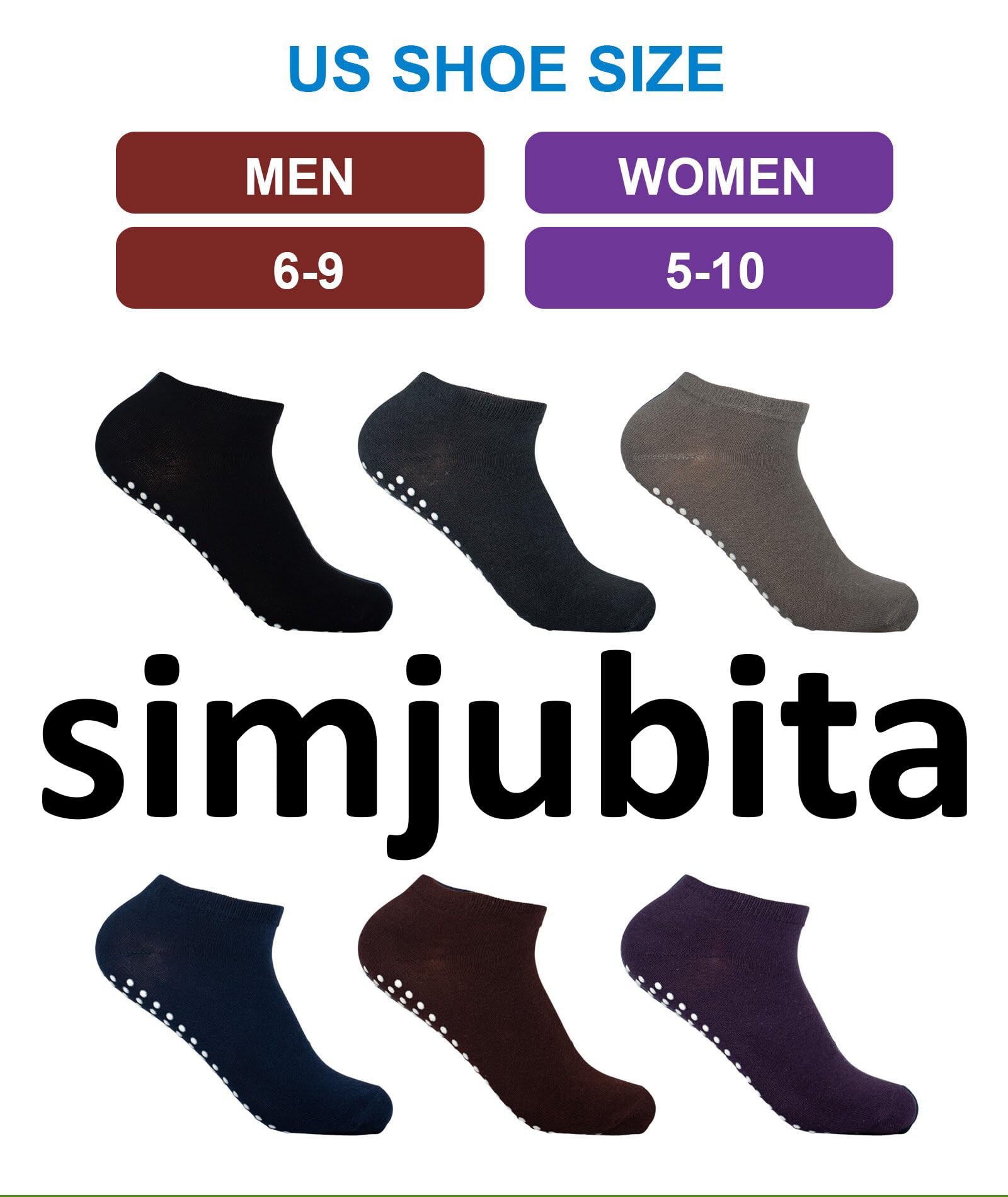 simjubita Non Slip Socks, Anti Skid Socks with Gripper Gel for Home, Hospital, Yoga, Pilates, Barre, Elderly, Pregnancy, 4 Packs, Size 5.5-9.5