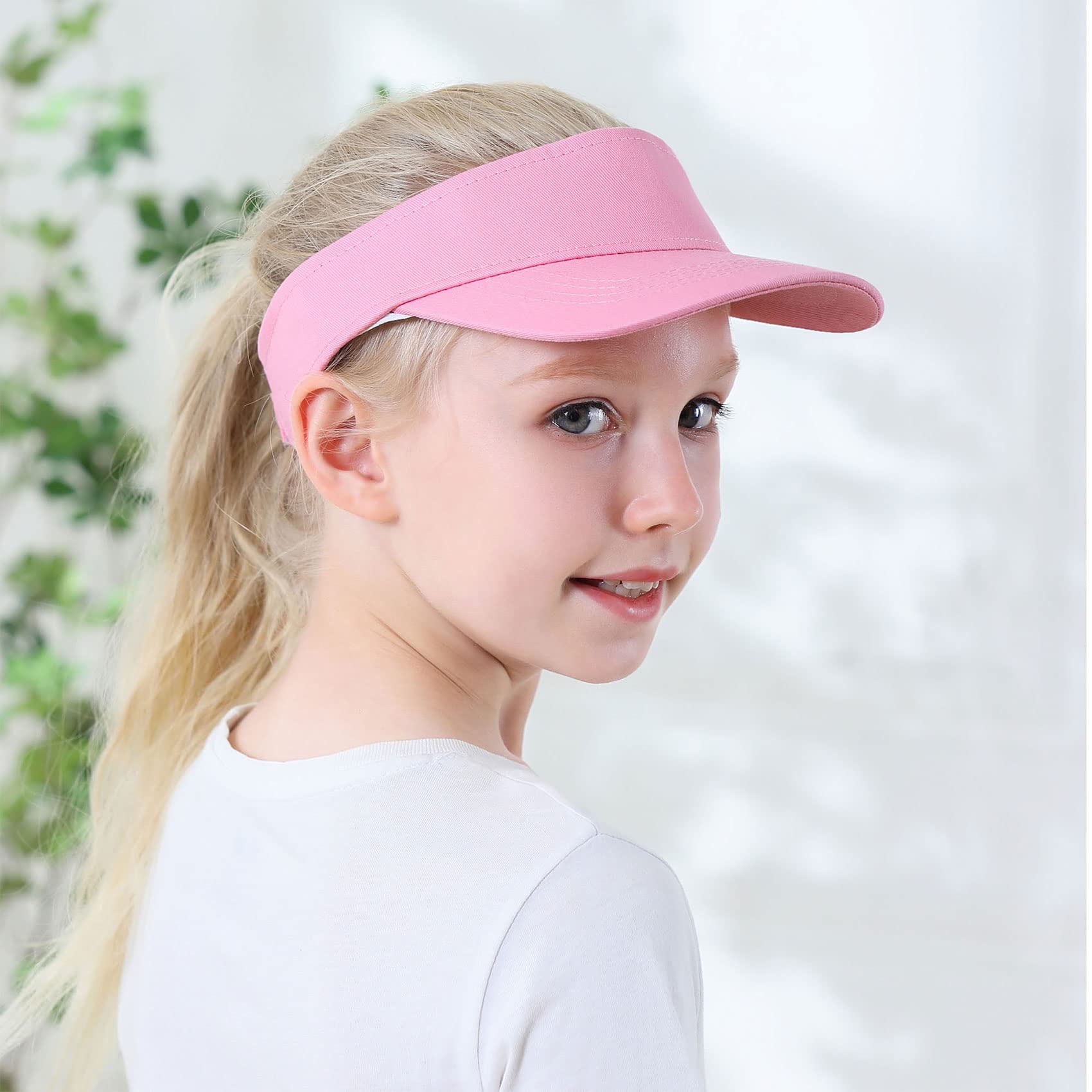 Durio Kids Sun Visor Hat Girls Hat Adjustable Kids Baseball Hat Sports Baseball Cap Athletic Kids Beach Hat Tennis Golf Sun Hats for Kids B White&Pink 6-12 Years