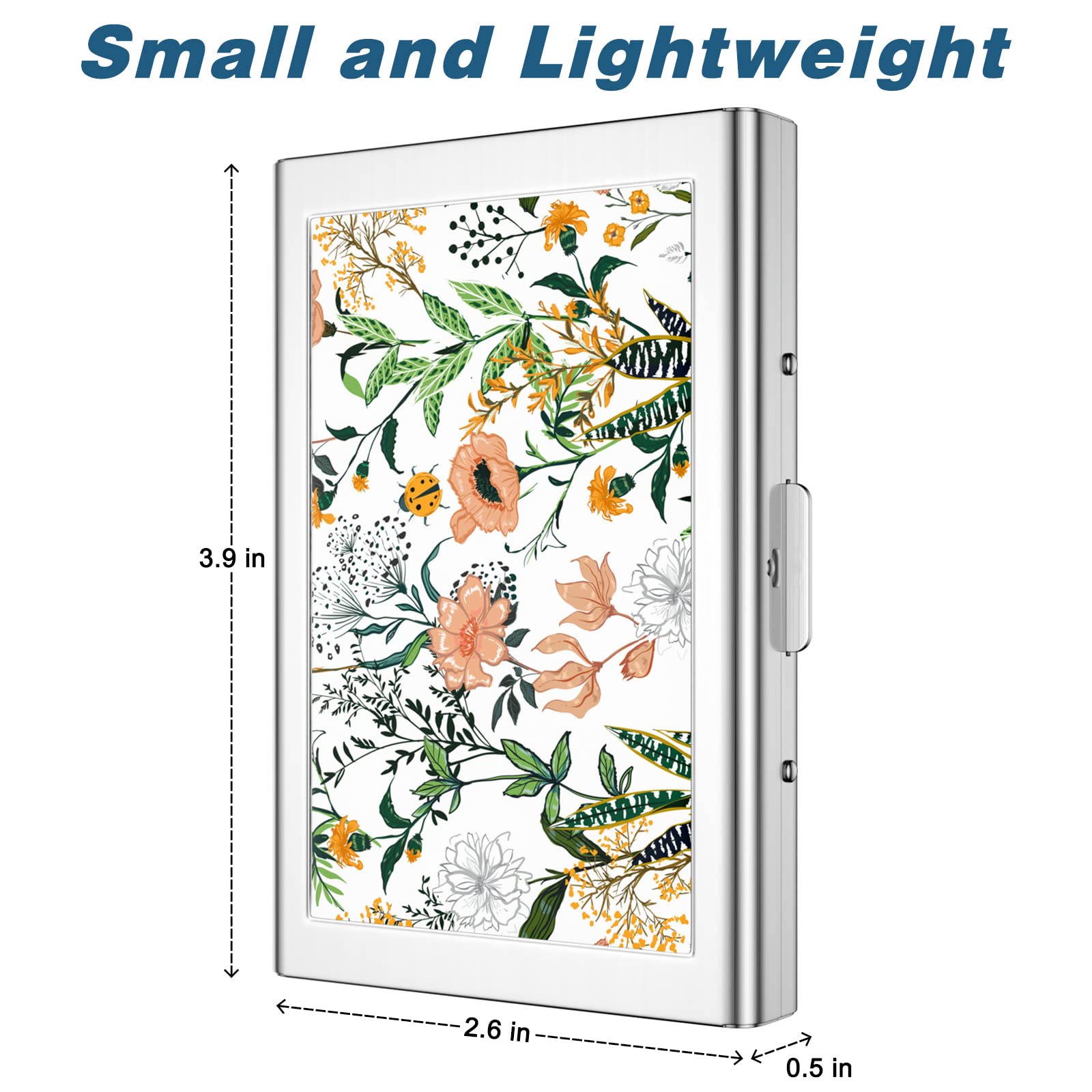 Rimilak Metal Credit Card Holder, Mini Credit Card Wallet RFID Blocking Slim Metal Hard Case for Women Men, White Flower