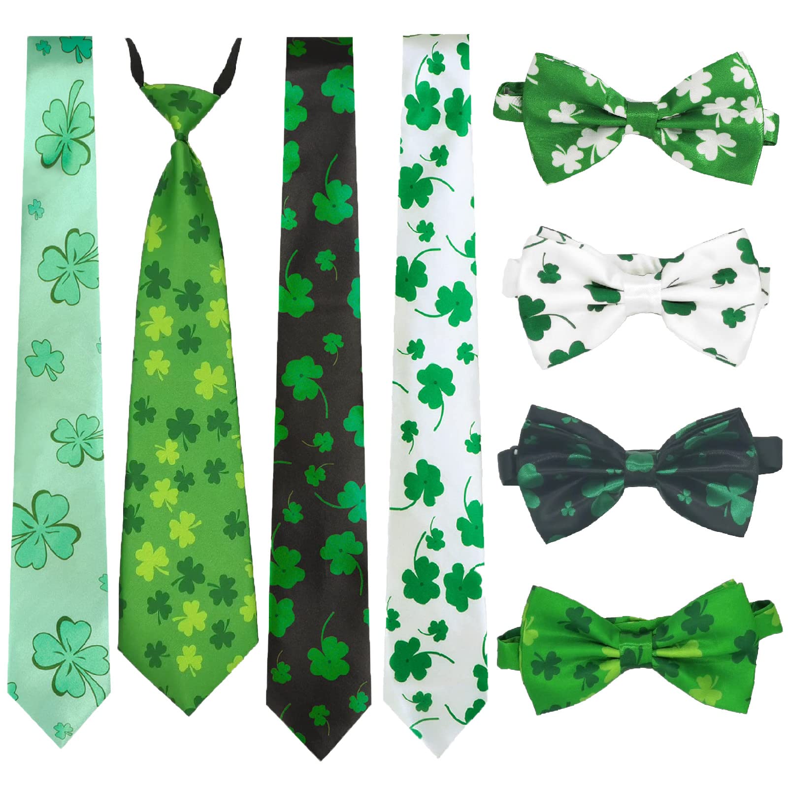 8 Pcs St. Patrick's Day Tie Men's Neckties Green Shamrock Tie Clover Bow Tie (1)