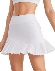 unissu tennis skirt skorts skirts for women with 6 pockets pleated golf high waisted summer cute athletic workout running white x-small