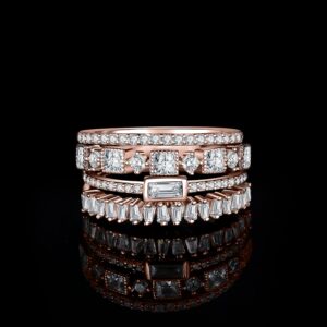 JewelryPalace Princess Emerald Cut CZ Stackable Wedding Ring Eternity Bands for Women, Cubic Zirconia 925 Sterling Silver 14K Rose Gold Plated Promise Ring for Her, 4pc Anniversary Ring Sets Size 8