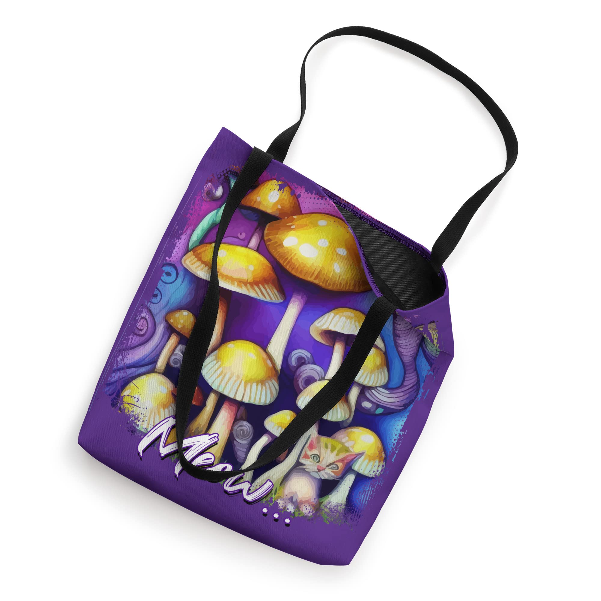 Colorful Mushroom Meow Cat Morel Mycology Art Tote Bag