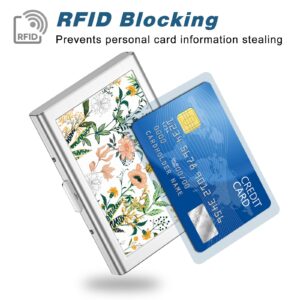 Rimilak Metal Credit Card Holder, Mini Credit Card Wallet RFID Blocking Slim Metal Hard Case for Women Men, White Flower