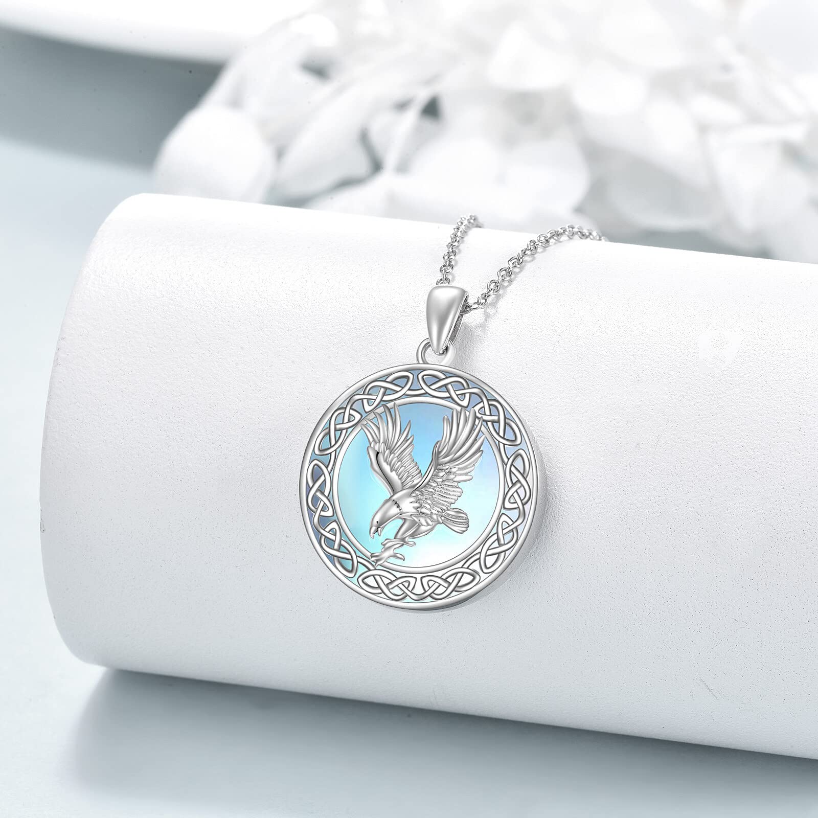 LUHE Moonstone Necklace Gifts Sterling Silver Irish Celtic Knot Pendant Necklace Jewelry Month Guardian Animal Necklace for Women Teen Girls Mother Daughter, Sterling Silver, Moonstone