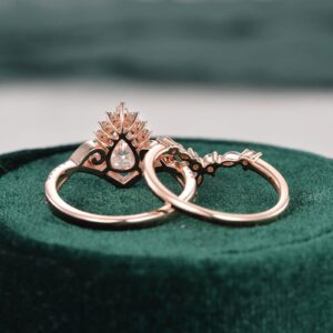 YDD 14k Rose Gold Infinity 1.2CT Pear Shape Moissanite Engagement Rings for Women, Vintage Bridal Set Unique Vine Brilliant Halo Ring Wedding Set Anniversary Free Engraved