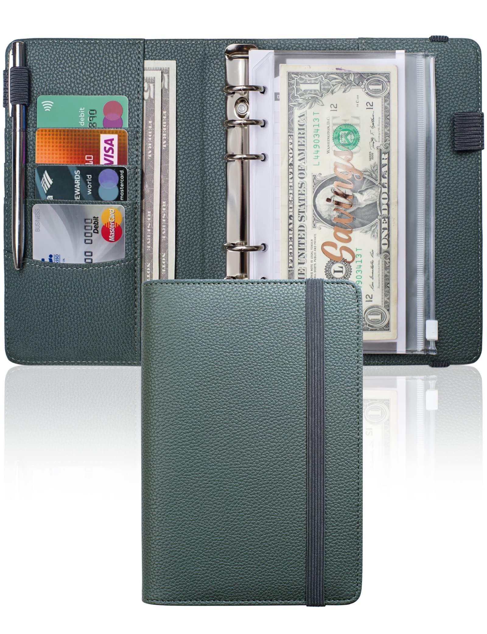 A6 Budget Binder with 10 Zipper Envelopes, PU Leather Money Binder Organizer for Cash Envelope Binder for Budgeting, Savings Binder with Budget Sheets & Stickers, Budget Organizer for Cash