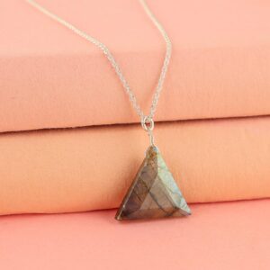 Natural Labradorite Triangle Pendant, Gemstone Statement Pendant, Silver Pendant, Birthstone, Layering, Gift for Her, Dainty Necklace, Friendship Day