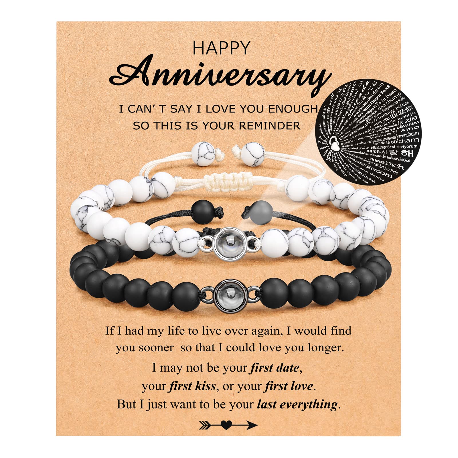 UNGENT THEM Anniversary Bracelets Gifts for Him Her Men Women Boyfriend Husband Wife Couple Wedding Happy Anniversary 1 Year Month Anniversary for Boyfriend Girlfriends