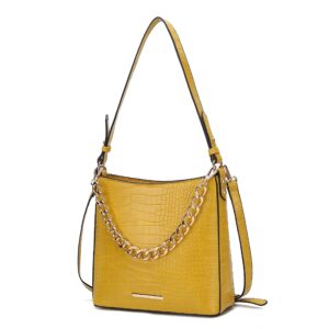 mkf collection shoulder bag for women, faux crocodile-embossed vegan leather, hobo handbag messenger purse