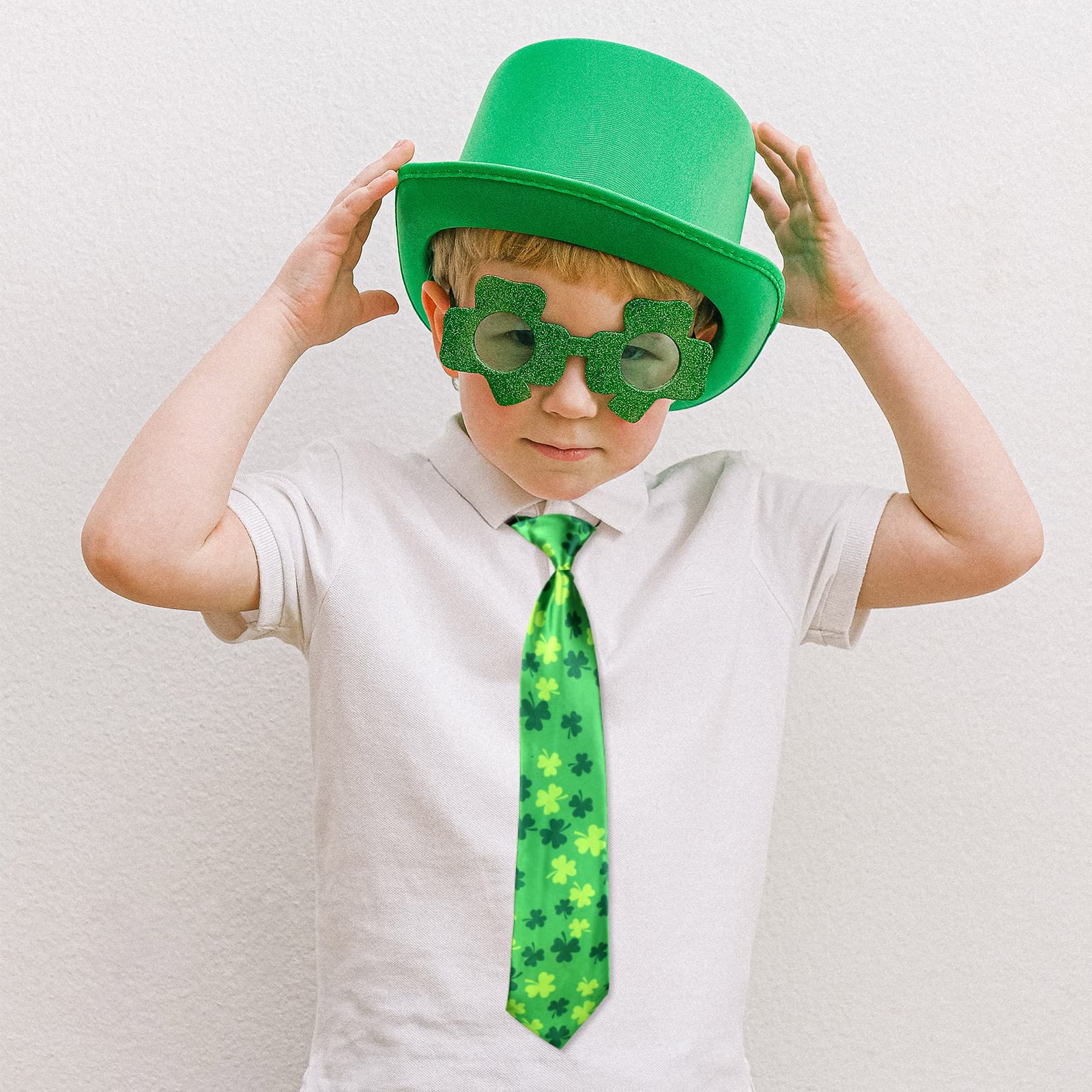 8 Pcs St. Patrick's Day Tie Men's Neckties Green Shamrock Tie Clover Bow Tie (1)