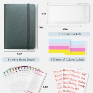 A6 Budget Binder with 10 Zipper Envelopes, PU Leather Money Binder Organizer for Cash Envelope Binder for Budgeting, Savings Binder with Budget Sheets & Stickers, Budget Organizer for Cash