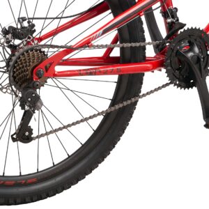 Mongoose Status Mens and Womens Mountain Bike, 27.5-Inch Wheels, 21 Speed Trigger Shifters, Aluminum Frame, Dual Suspension, Front and Rear Disc Brakes, Red