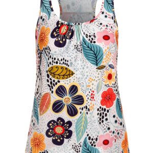 Miusey Shirts to Hide Belly Fat Women Womens Tank Tops Loose Fit Racerback Yoga Tops Workout Tunic Tops Zumba Clothes White Flower Large