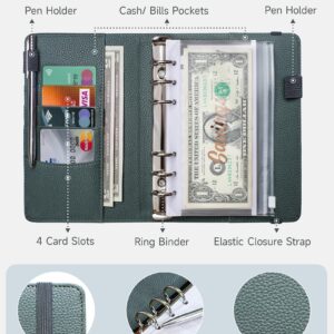 A6 Budget Binder with 10 Zipper Envelopes, PU Leather Money Binder Organizer for Cash Envelope Binder for Budgeting, Savings Binder with Budget Sheets & Stickers, Budget Organizer for Cash