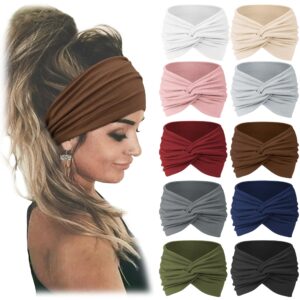 jesries 10 pcs headbands for women african wide hair wrap extra turban head bands for lady large sport workout stretch non-slip big hair bands