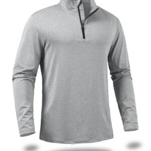 CARWORNIC Men's Long Sleeve Athletic Shirts Quarter Zip Pullover Quick Dry Active Sports Sweatshirt for Outdoor Running Workout Gym Golf Work Shirts Sliver Grey