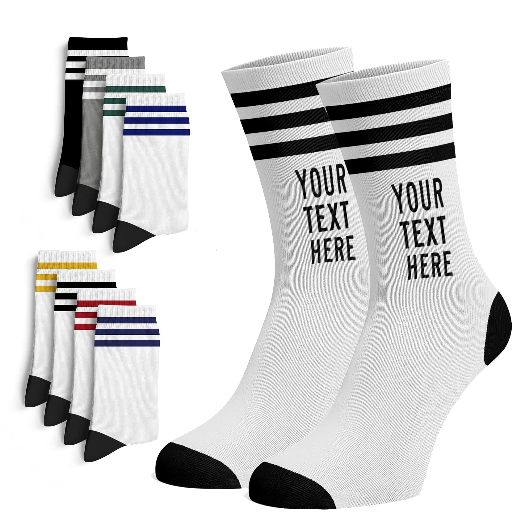 LoveHujiu Custom Stripe Sports Socks Personalized Socks With Text Funny Crew Sock Birthday Christmas Novelty Socks Gifts For Men Women