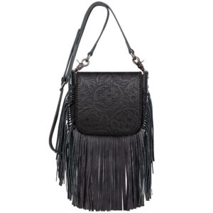 women's crossbody handbags western purses for women small crossbody bags tooled leather fringe purse black rlc-l159bk