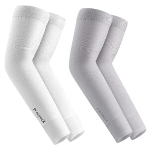 ProtectX 2 Pairs Sun Protection UV Cooling Arm Sleeves for Men Women, Breathable, Moisture-Wicking, Compression for Golf, Cycling, Football, Sports, Outdoor activities