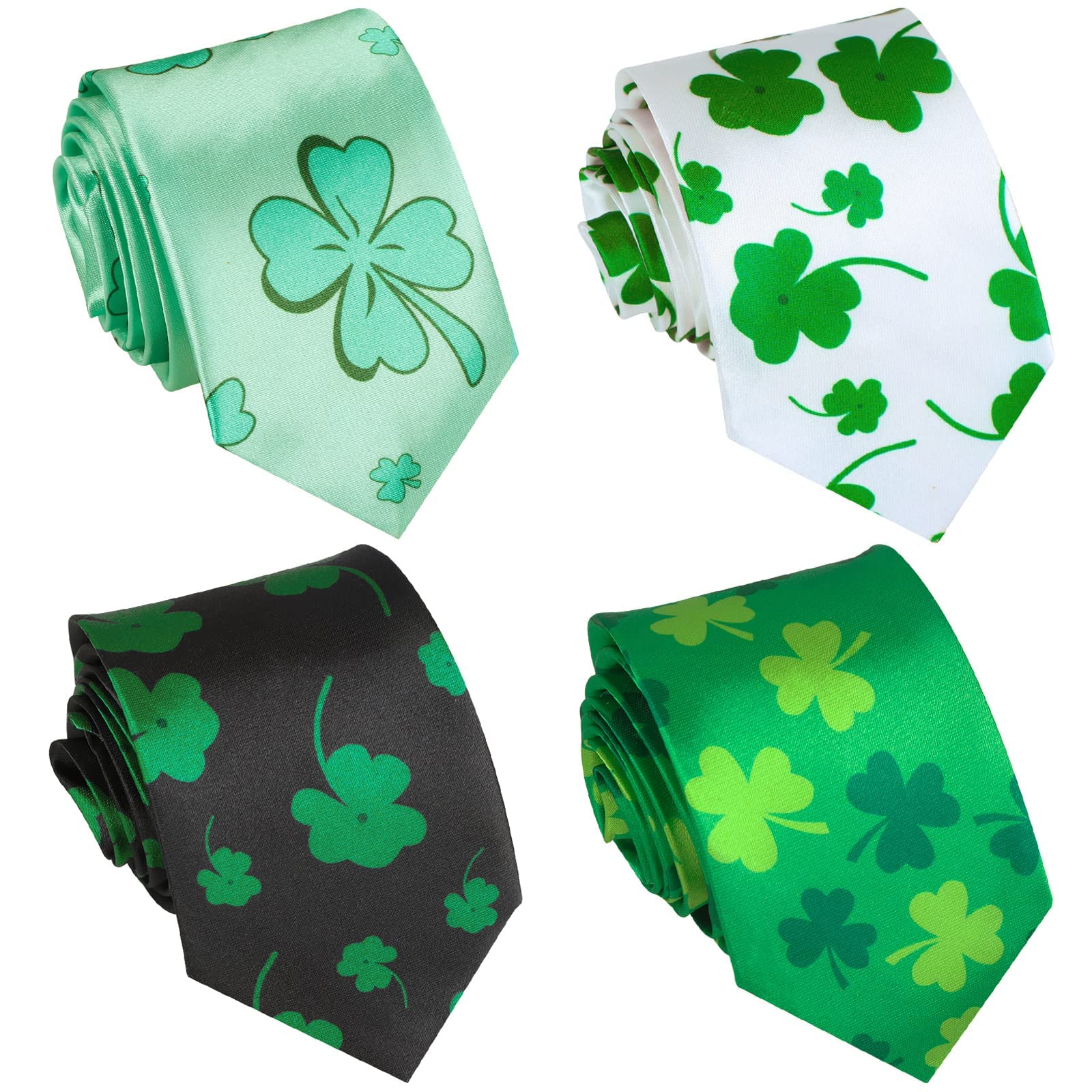 8 Pcs St. Patrick's Day Tie Men's Neckties Green Shamrock Tie Clover Bow Tie (1)