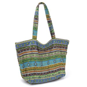 Women Hippie Tote Hand Bag Large Capacity Bohemian Bag Portable Tourist Shoulder Bags (green)