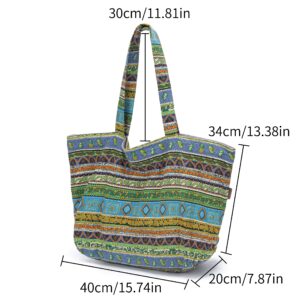 Women Hippie Tote Hand Bag Large Capacity Bohemian Bag Portable Tourist Shoulder Bags (green)