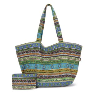 women hippie tote hand bag large capacity bohemian bag portable tourist shoulder bags (green)