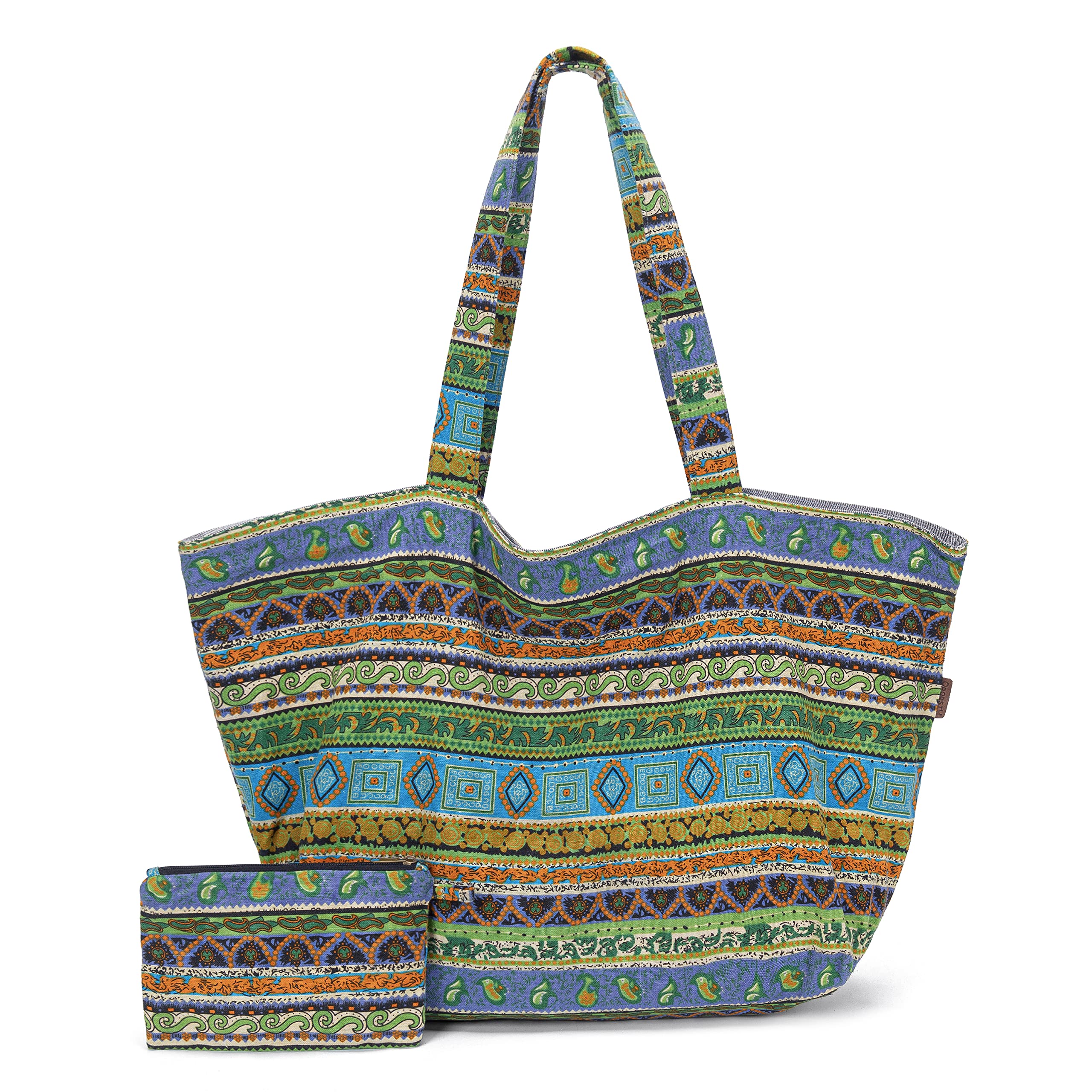 Women Hippie Tote Hand Bag Large Capacity Bohemian Bag Portable Tourist Shoulder Bags (green)