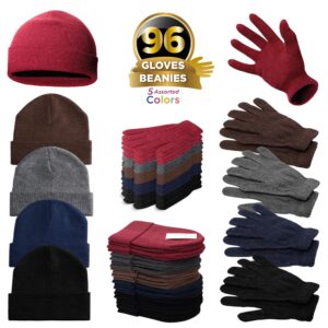 Moda West 96-Pack Bulk Beanies and Gloves - Wholesale Unisex Winter Accessories - 48 Winter Gloves Pairs, 48 Beanies