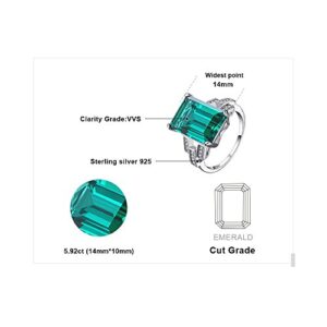 JewelryPalace Emerald Cut 6ct Simulated Emerald Solitaire Cocktail Rings for Women, Green Gemstone 925 Sterling Silver 14k Gold Plated Ring, Gemstone Ring for Her Jewelry Set 9.5