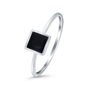 Blue Apple Co. Simulated Black Onyx Size-8 Solitaire Fashion Petite Dainty Ring Princess Cut Square Solid Rhodium 925 Sterling Silver