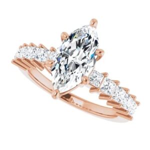 Moissanite Gems 2 CT Marquise Moissanite Engagement Ring Colorless VVS1 10K 14K 18K Rose Gold & 925 Sterling Diamond Accent Ring Anniversary Bridal Ring Set Valentine Gift for Her