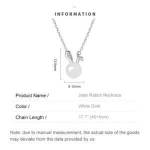 SLOEFY 14K Gold Jade Rabbit Necklace, Moissanite Rabbit Pendant Necklace, Chinese New Year Jewelry Gifts For Women (White Gold, 14K)