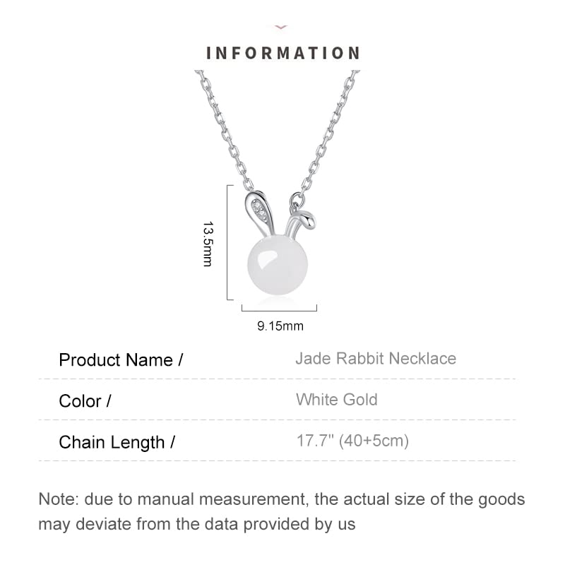 SLOEFY 14K Gold Jade Rabbit Necklace, Moissanite Rabbit Pendant Necklace, Chinese New Year Jewelry Gifts For Women (White Gold, 14K)