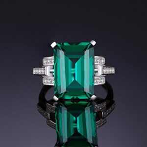 JewelryPalace Emerald Cut 6ct Simulated Emerald Solitaire Cocktail Rings for Women, Green Gemstone 925 Sterling Silver 14k Gold Plated Ring, Gemstone Ring for Her Jewelry Set 9.5