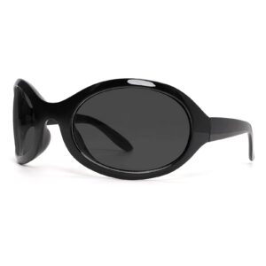 GUVIVI Oversized Fashion Sunglasses for Women Men Wrap Around Classic 90's Oval Black Sun Glasses Ladies Shades