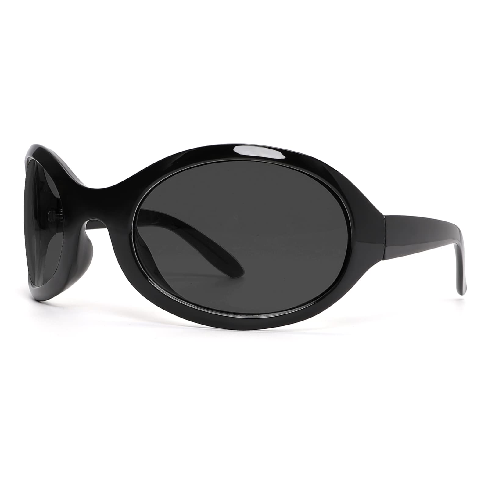 GUVIVI Oversized Fashion Sunglasses for Women Men Wrap Around Classic 90's Oval Black Sun Glasses Ladies Shades