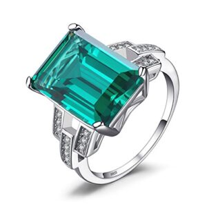 JewelryPalace Emerald Cut 6ct Simulated Emerald Solitaire Cocktail Rings for Women, Green Gemstone 925 Sterling Silver 14k Gold Plated Ring, Gemstone Ring for Her Jewelry Set 9.5