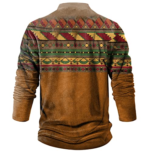 Mens Aztec Vintage Geometric Valentine's Day Ethnic Western Graphic Shirts Casual Tops Graphic Sweatshirt Pullover Long Sleeve Fashion Round Neck St. Patricks Day Printed Tees Generic T-Shirt