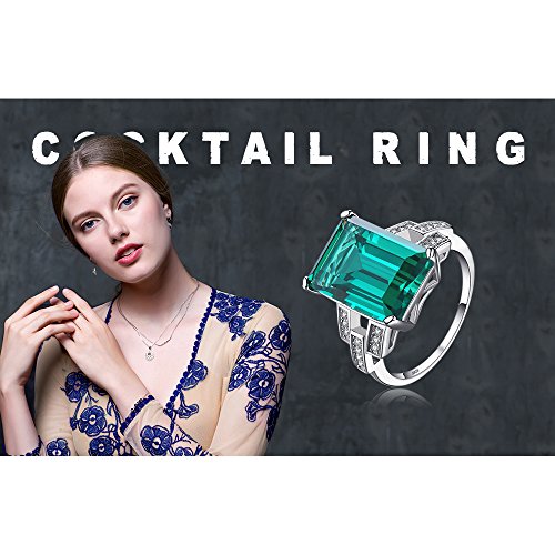 JewelryPalace Emerald Cut 6ct Simulated Emerald Solitaire Cocktail Rings for Women, Green Gemstone 925 Sterling Silver 14k Gold Plated Ring, Gemstone Ring for Her Jewelry Set 9.5