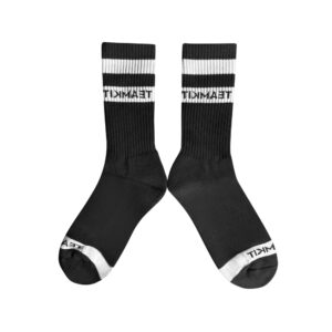 Teamkit Men's Double Stripe Crew Socks - Premium Fit & Feel, Lightweight, Breathable, Single Pack. Made In USA (Black)