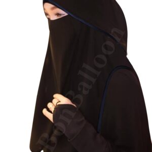 Saudi Chiffon First Class Quality Long Saudi Niqab Burqa Hijab Face Cover Veil Islam Islamic Jilbab (Black x Dark Blue Satin)